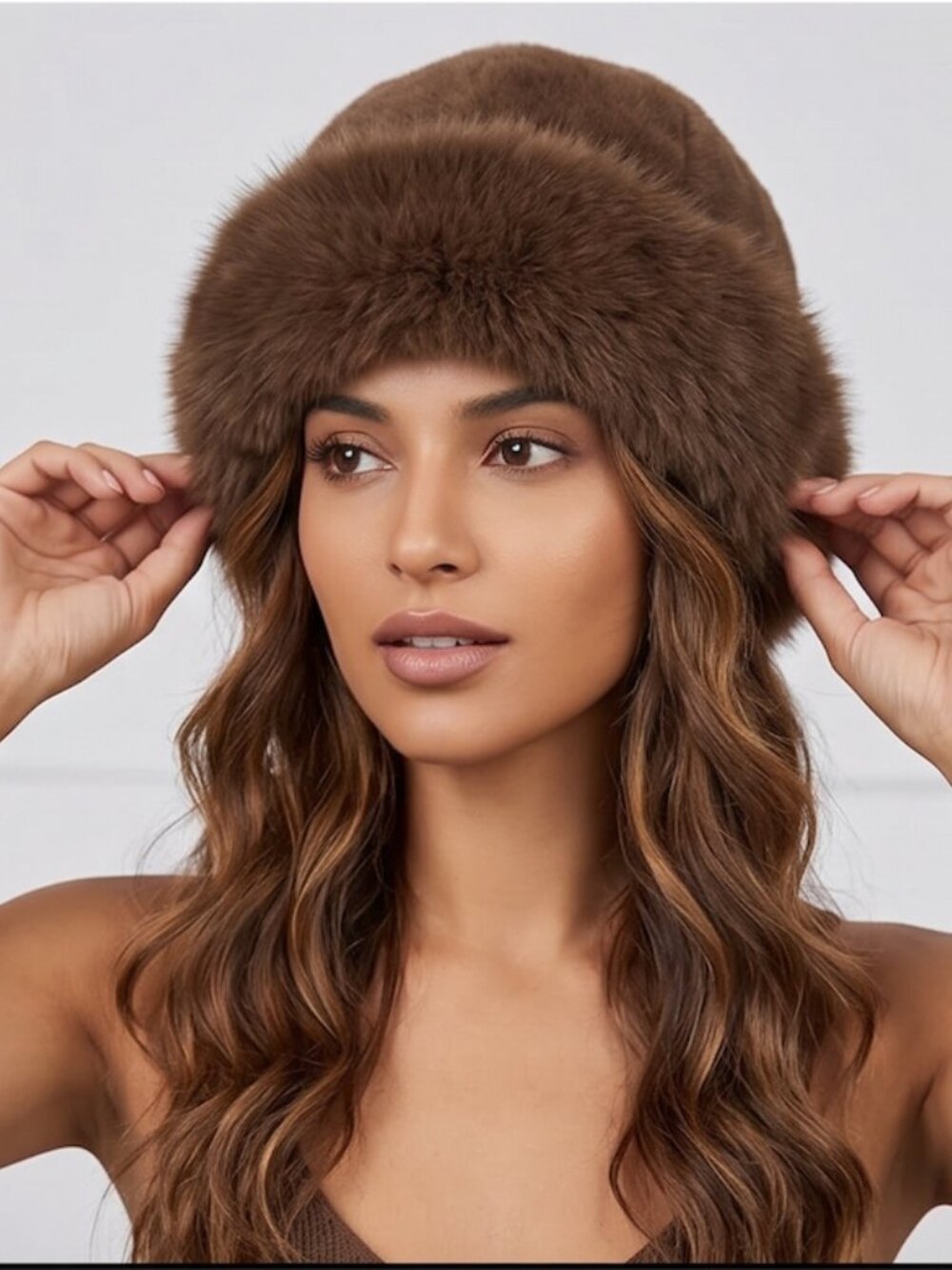 Brown Faux Fur Winter Bucket Hat - Picture 1 of 6